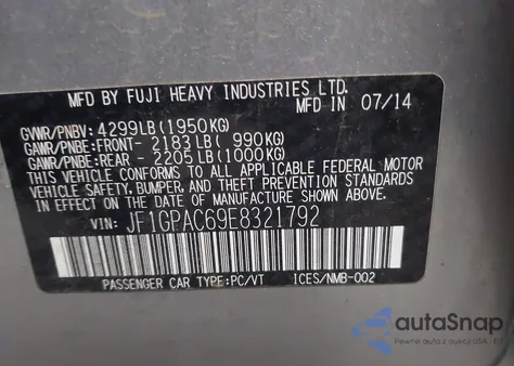 2014 Subaru Impreza 2.0I Premium z USA, uszkodzony, nr VIN JF1GPAC69E8321792